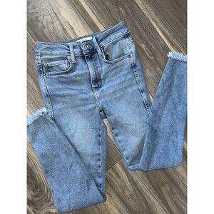 We the Free Free People Twenty-six Denim Blue Jeans Stretch Raw Hem Size 26